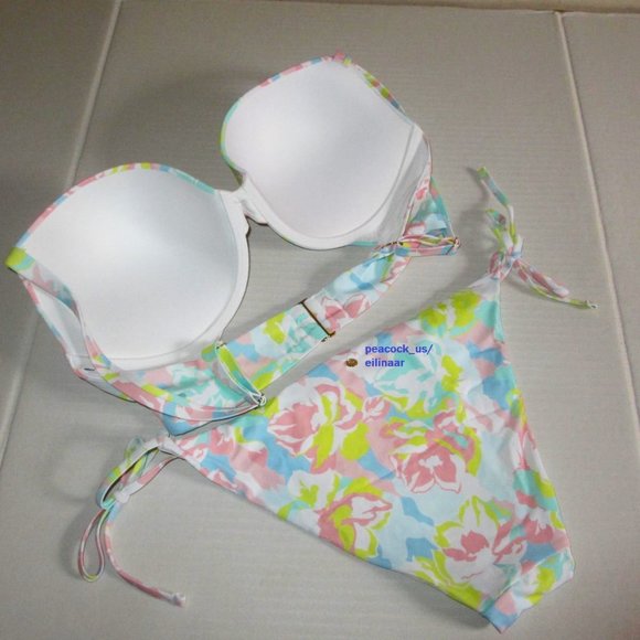 38D/L Victoria Secret Swim Push Up Top Bikini Set Side Tie Cheeky Camo Floral - Picture 3 of 9